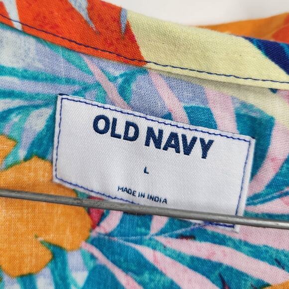 Old Navy Tropical Floral Print Button Down Top - Size Large L - Picture 3 of 4